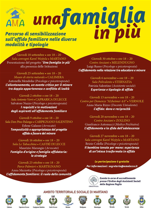 "Una famiglia in più": percorso di sensibilizzazione sull'affido familiare nelle diverse modalità e tipologie
